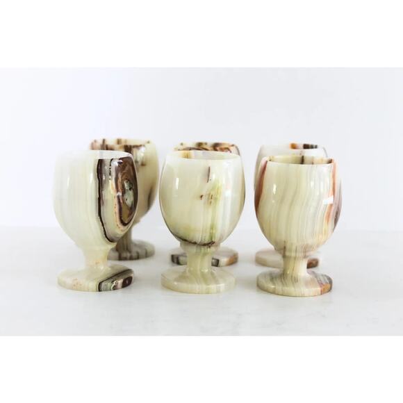 Vintage Mid Century Sake Set Barware White Onyx Glass Set in Case 6 Pieces - Picture 3 of 9